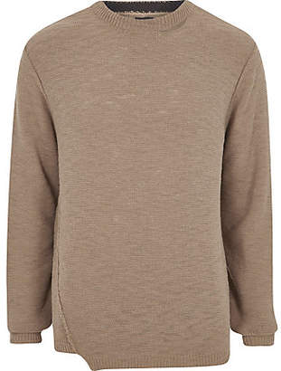 River Island Mens Light Brown knitted crew neck jumper