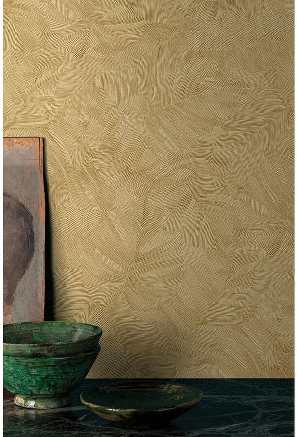 Walls Republic Sorell Brown All-Over Monstera Leaves Print Non-Woven Non-Pasted Textured Wallpaper 57 sq. ft.