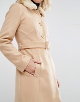 Thumbnail for your product : Miss Selfridge Petite Faux Fur Collar Coat