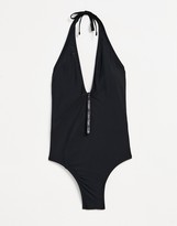 Thumbnail for your product : Calvin Klein Swim deep v swimsuit with logo tape in jet