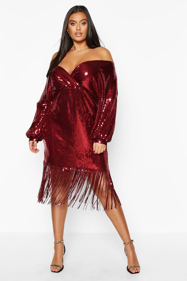 cheap red sequin dress