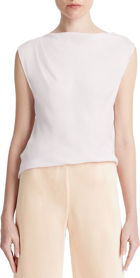 Vince Asymmetric Drape Cap Sleeve Silk-Blend Blouse