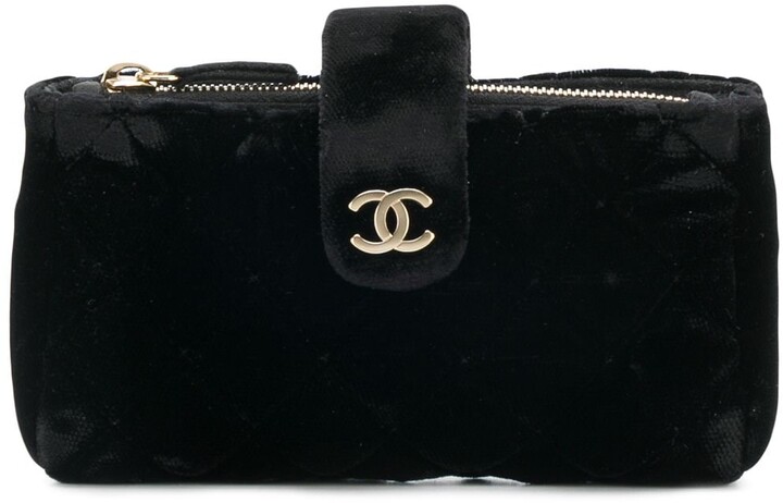 CHANEL Chanel Quilted Mini Pouch Leather Black Coin Purse Silver