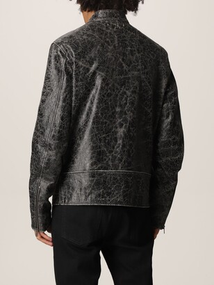 Golden Goose Jacket Biker Jacket In Leather With Distressed Treatment