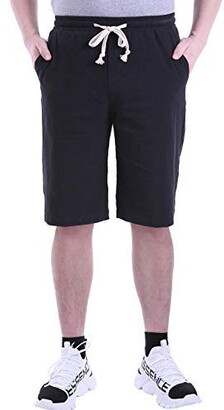 aoli ray Mens Casual Chino Shorts 100% Cotton Plain Half Pants with Elastic Waist and 3 Pockets 