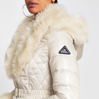 river island black maximus belted shearling jacket