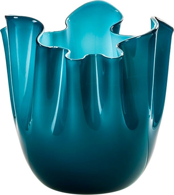 Venini 21st Century Fazzoletto Medium Glass Vase In Aquamarine/horizon