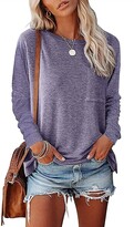 Thumbnail for your product : Running Sun Ladies Long Sleeve T-Shirt Round Neck Hollow Color Block Casual Loose Top-Black/Gray/Purple-L