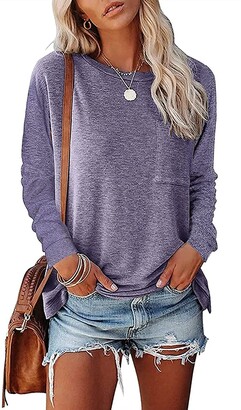 Running Sun Ladies Long Sleeve T-Shirt Round Neck Hollow Color Block Casual Loose Top-Black/Gray/Purple-L