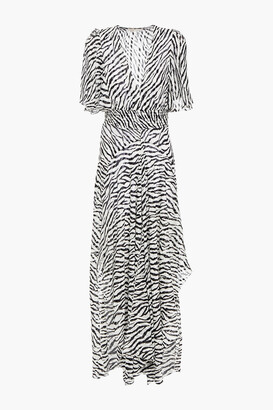 Maje Rachelle shirred zebra-print jacquard maxi dress
