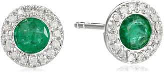 Amazon Collection 10k White Gold Emerald Diamond Halo Stud Earrings (1/10 cttw, I-J Color, I2-I3 Clarity)