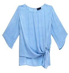 Bobeau 3/4 Sleeve Solid Tie Front Blouse.