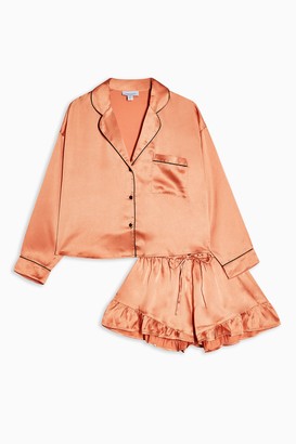 Topshop Apricot Satin Shorts Frill Pajama Set