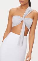 Thumbnail for your product : PrettyLittleThing Grey Plisse Bow Detail Bandeau Crop Top