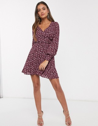 Fashion Union Petite wrap dress in red floral