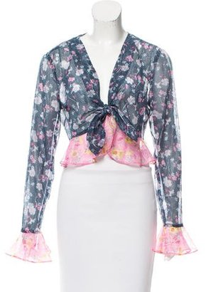 Anna Sui Cropped Floral Cardigan