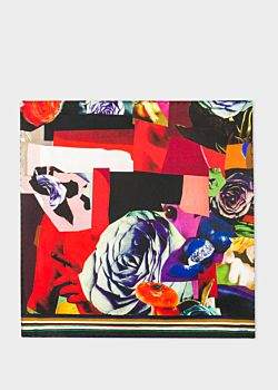 Paul Smith Men's Black 'Rose Collage' Print Silk Pocket Square