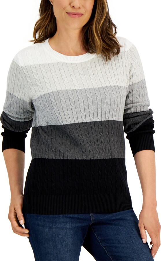 Karen Scott Womens Crew Neck Colorblock Pullover Sweater 