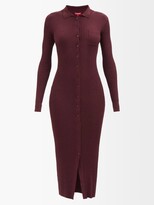 Thumbnail for your product : STAUD Napa Buttoned Ribbed-knit Dress - Burgundy