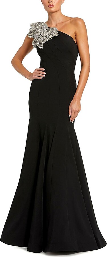 Mac Duggal Petite Crepe One Shoulder Gown With Flower Detail