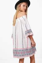 Thumbnail for your product : boohoo Oana Off Shoulder Flute Sleeve Shift Dress