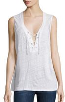 Thumbnail for your product : Monrow Lace-Up Linen Tank Top