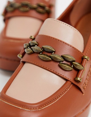 ASOS DESIGN Selina platform mid-heeled loafers in blush/tan