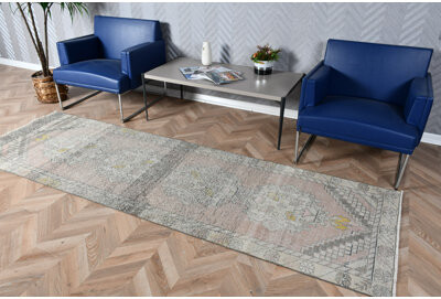 Bungalow Rose Antique Turkish Runner Rug in Pink for Stairs and Kitchen Spaces with Tribal Anatolian Wool Design