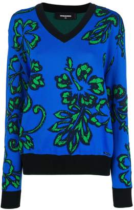 DSQUARED2 V-neck hibiscus sweater