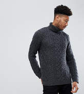 Thumbnail for your product : ASOS Design TALL Cable Knit Roll Neck Jumper In Washed Black