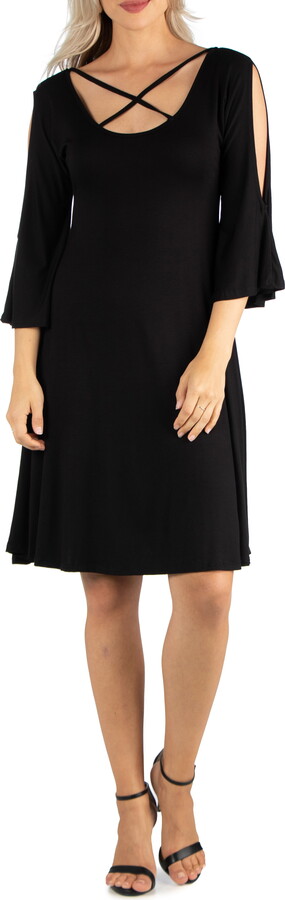 24/7 Comfort Apparel Women’s Knee Length Cold Shoulder Dress