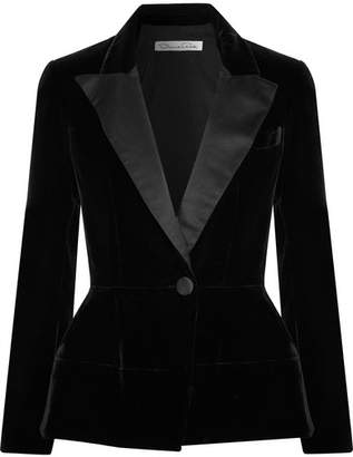 Oscar de la Renta Silk Satin-trimmed Velvet Blazer - Black