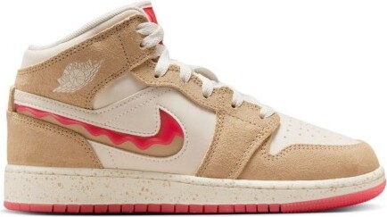 Kids' Air Jordan 1 Mid SE Shoes Big 7 Regular Desert/Fusion Red-Pale Ivory