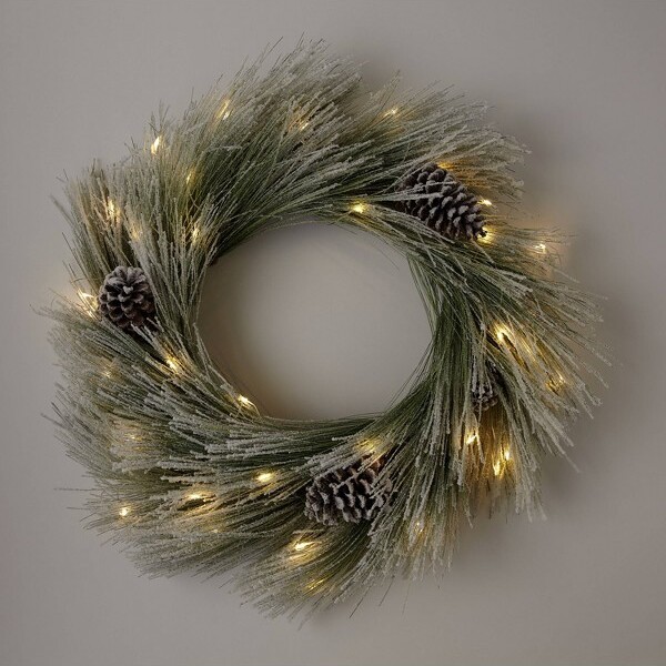 28" Prelit Battery Operated LED Flocked Long Needle Artificial