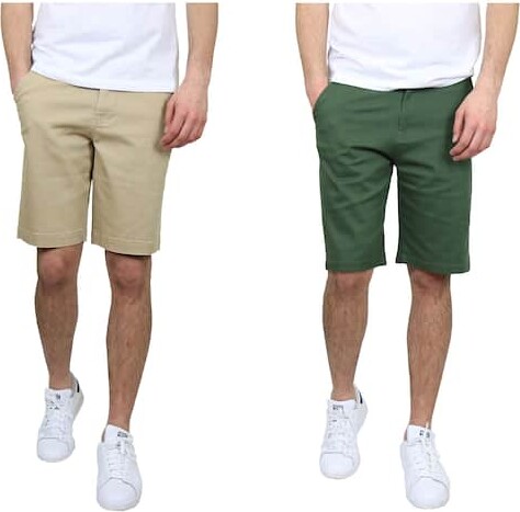 Galaxy By Harvic Men's Flat Front Slim Fit Stretch Chino Shorts in Khaki/Olive