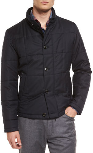 Ermenegildo Zegna Square-Quilted Button-Down Shirt Jacket, Navy - ShopStyle
