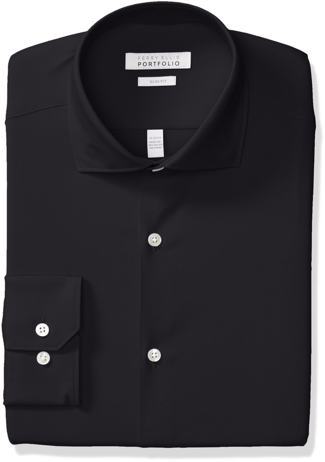 Perry Ellis Men's Non-Iron Tech Slim Fit Comfort Collar Dress Shirt ...
