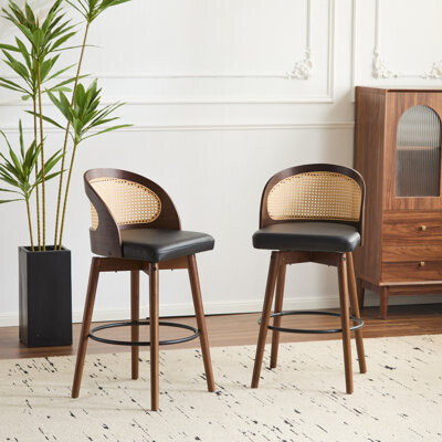 Bayou Breeze Durable Indoor Wood Barstool Set, Dark Walnut Finish With Comfortable Black Upholstery, Perfect For Modern And Traditional Spaces