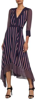 BCBGMAXAZRIA Valet Stripe Asymmetric Wrap Maxi Dress