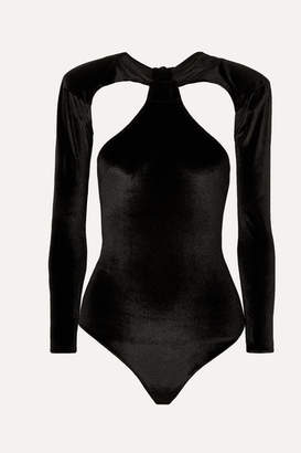 Marika Vera Sarah Cutout Stretch-velvet Thong Bodysuit - Black