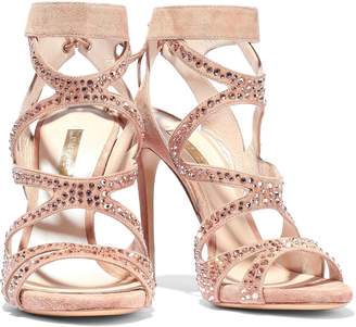 Casadei Cutout Crystal-embellished Suede Sandals