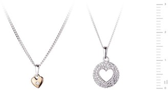 Love Diamond Sterling Silver and Rose Gold Set of Two Diamond Set Heart Pendant Necklaces