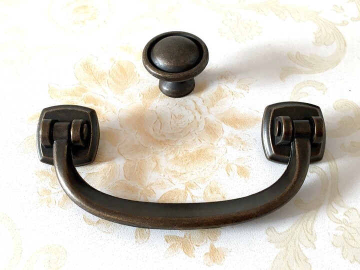 LynnsGraceland 4.5 C-C Antique Brass Bail Drawer Pull Drop Swing Handles  Dresser Pulls Cabinet Pull Vintage Style 114 mm 4 1/2 Centers (Larger Bail