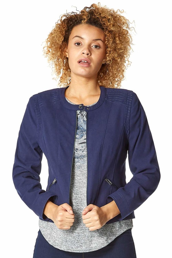 navy blue cropped jacket