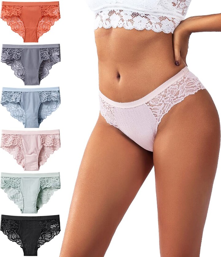 Zueauns Lace Underwear for Women sexy seamless Knickers Bikini Hipster  Panties Ladies Ice silk Briefs Multipack(6-color - ShopStyle