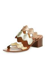 Thumbnail for your product : Chloé Scalloped Triple-Strap Chunky-Heel Sandal, Multicolor