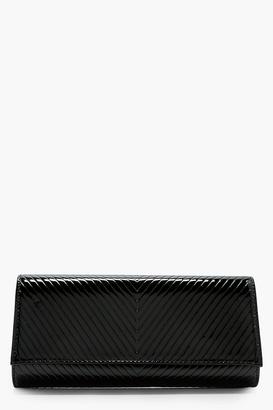 boohoo Amy Patent Quilted Clutch black