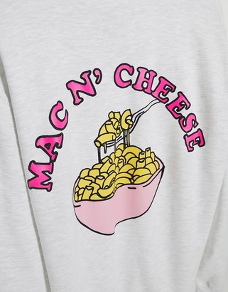 New Love Club oversized sweatshirt with mac n cheese print in grey
