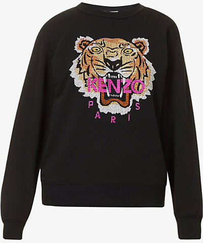Kenzo Womens Black Tiger Classic Brand-embroidered Cotton-jersey Sweatshirt  - ShopStyle