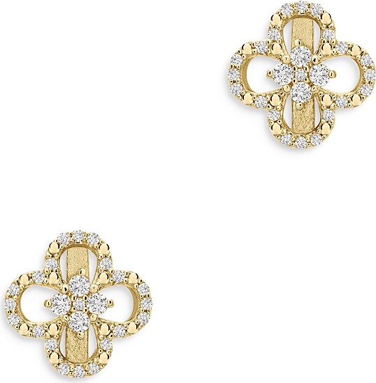 Bloomingdale's Fine Collection Diamond Clover Stud Earrings in 14K Yellow Gold, 0.15 tcw